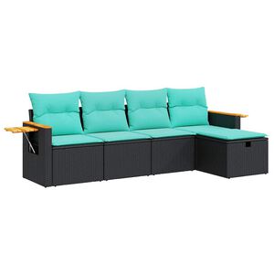 vidaXL Salon de jardin 5 pcs avec coussins noir r&eacute;sine tress&eacute;e