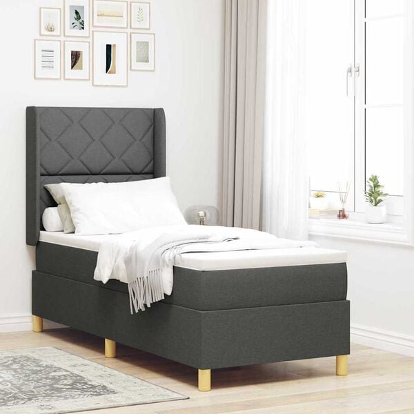 vidaXL Lit &agrave; ressorts avec matelas Gris fonc&eacute; 80 x 200 cm tissu