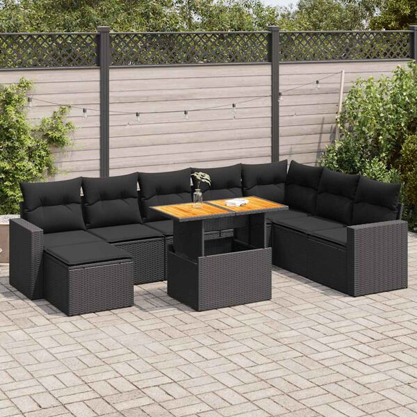 vidaXL Salon de jardin 9 pcs avec coussins noir r&eacute;sine tress&eacute;e