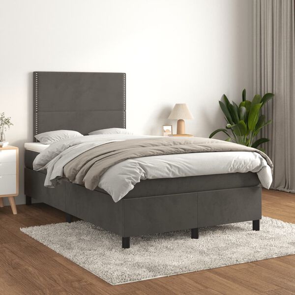 vidaXL Sommier &agrave; lattes de lit et matelas gris fonc&eacute; 120x190cm velours