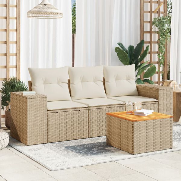 vidaXL Salon de jardin avec coussins 4 pcs beige r&eacute;sine tress&eacute;e
