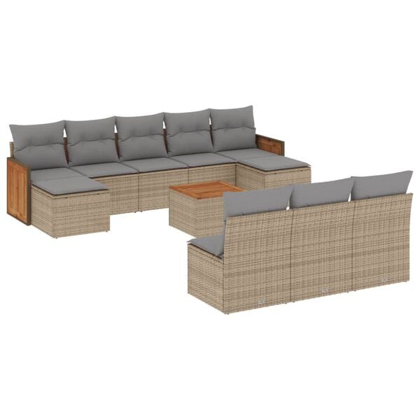 vidaXL Salon de jardin 11 pcs avec coussins beige r&eacute;sine tress&eacute;e