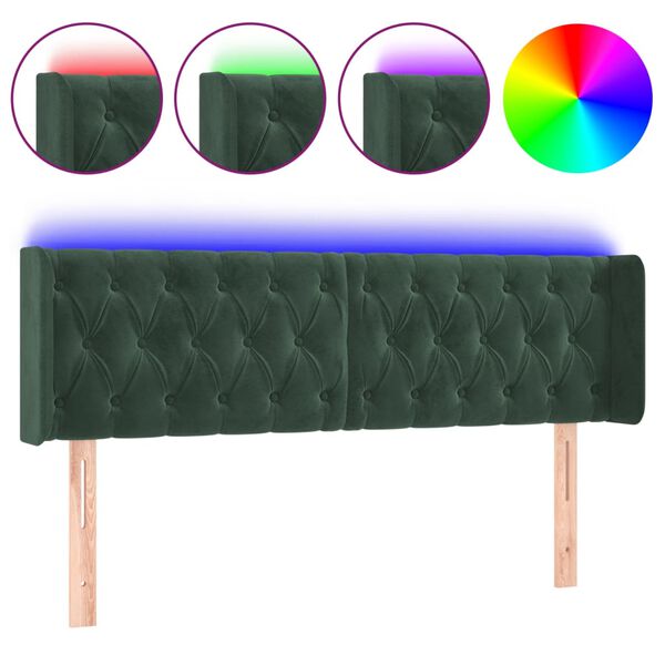vidaXL T&ecirc;te de lit &agrave; LED Vert fonc&eacute; 147x16x78/88 cm Velours