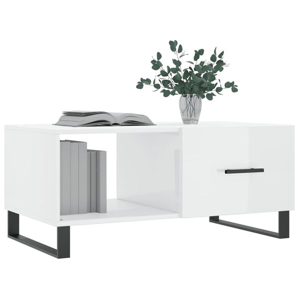 vidaXL Table basse Blanc brillant 90x50x40 cm Bois d'ing&eacute;nierie
