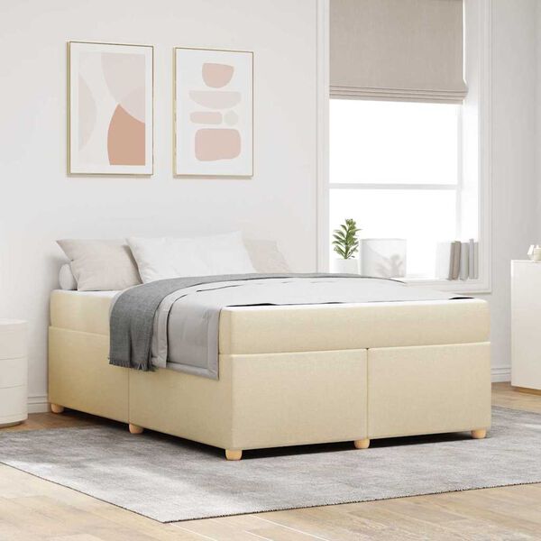 vidaXL Cadre de lit avec matelas Cr&egrave;me 160 x 200 cm tissu