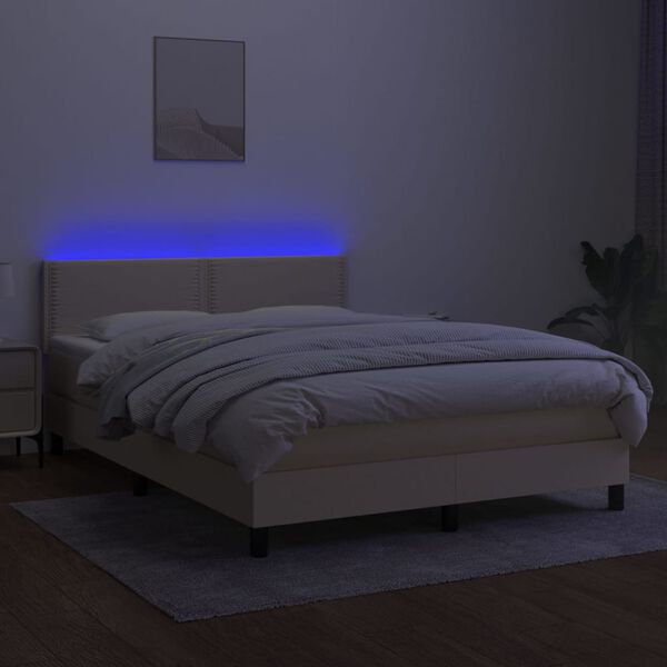 vidaXL Sommier &agrave; lattes de lit avec matelas LED Cr&egrave;me 140x200 cm Tissu