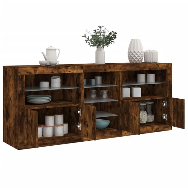 vidaXL Buffet avec lumi&egrave;res LED ch&ecirc;ne fum&eacute; 181,5x37x67 cm