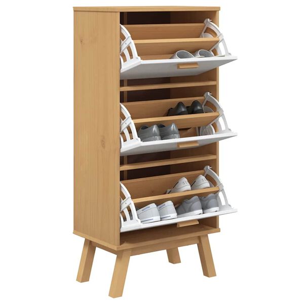 vidaXL Armoire &agrave; chaussures OLDEN blanc et marron bois massif de pin
