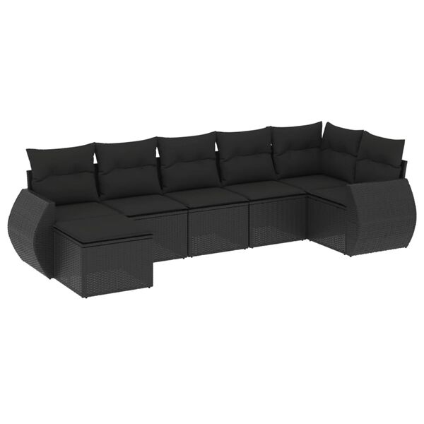vidaXL Salon de jardin 7 pcs avec coussins noir r&eacute;sine tress&eacute;e