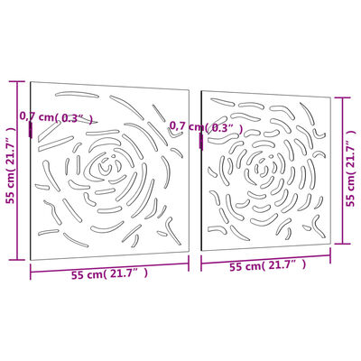 vidaXL Décorations murales jardin 2 pcs 55x55 cm design de rose
