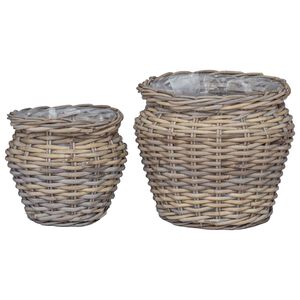 vidaXL Panier de Plante avec stockage 2 pcs Gris Rattan Lacak