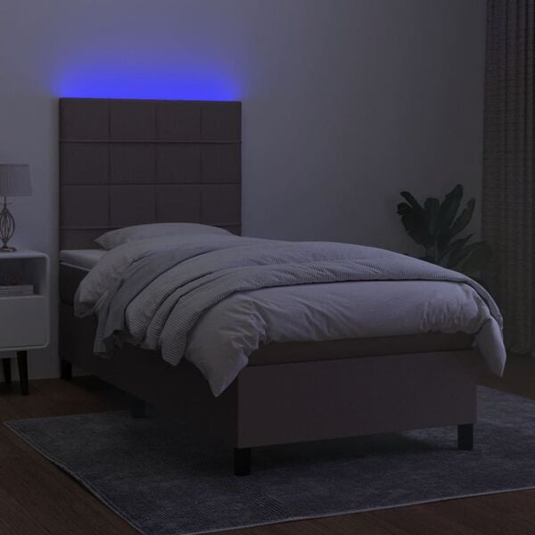 vidaXL Sommier &agrave; lattes de lit et matelas et LED Taupe 80x200 cm Tissu