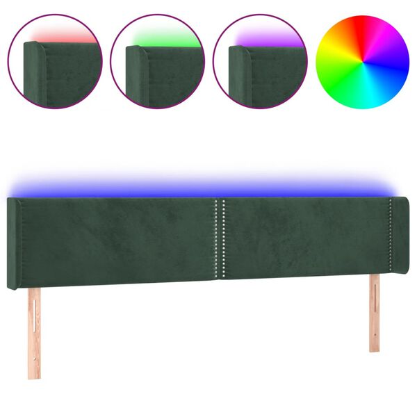 vidaXL T&ecirc;te de lit &agrave; LED Vert fonc&eacute; 203x16x78/88 cm Velours
