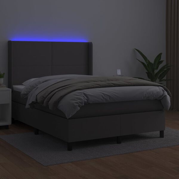 vidaXL Sommier &agrave; lattes de lit matelas LED Gris 140x190cm Similicuir
