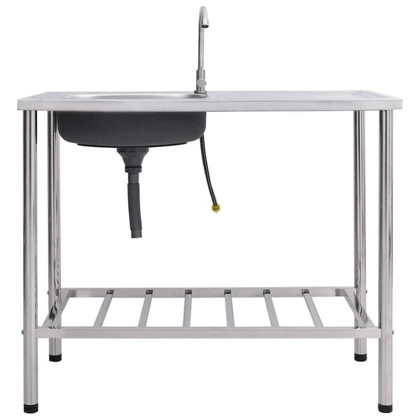 vidaXL &Eacute;vier de camping Seul lavabo avec robinet Acier inoxydable