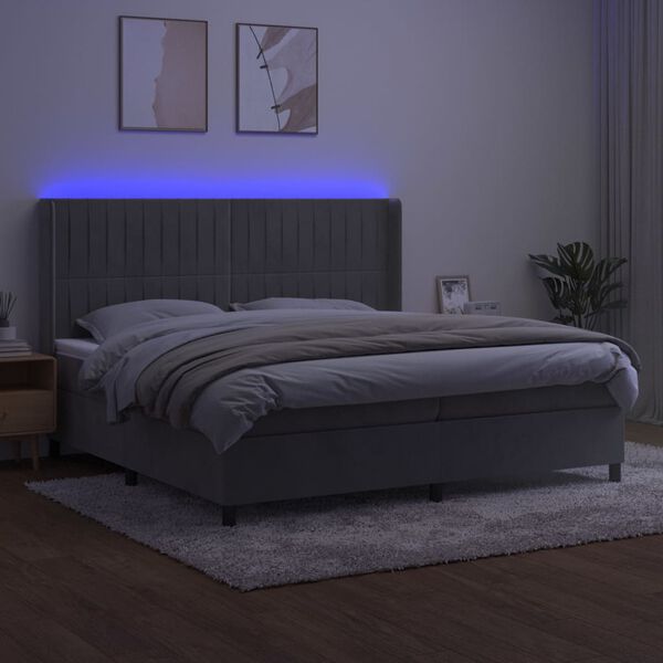 vidaXL Sommier &agrave; lattes de lit matelas et LED Gris clair 200x200 cm