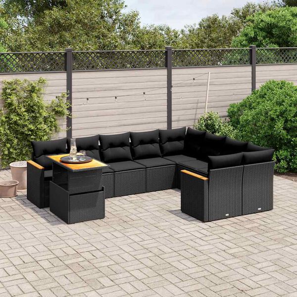 vidaXL Salon de jardin 10 pcs avec coussins noir r&eacute;sine tress&eacute;e