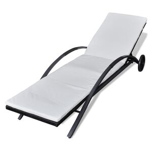 vidaXL Chaise longue avec coussin et roues R&eacute;sine tress&eacute;e Noir