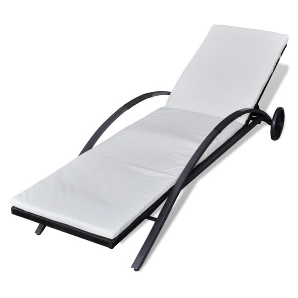 vidaXL Chaise longue avec coussin et roues R&eacute;sine tress&eacute;e Noir