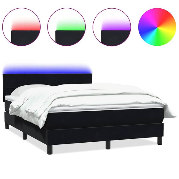 vidaXL Sommier &agrave; lattes de lit avec matelas et LED noir 160x210 cm velours