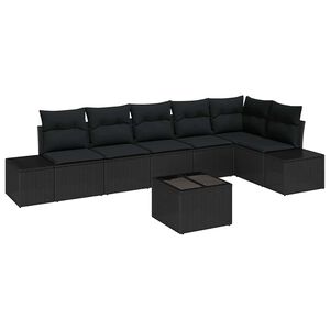 vidaXL Ensemble de canapé de jardin avec coussin 7 pcs Noir polyrotin