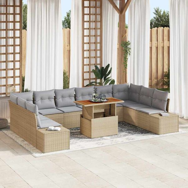 vidaXL Ensemble de canapé de jardin avec coussin 11 pcs Beige et gris