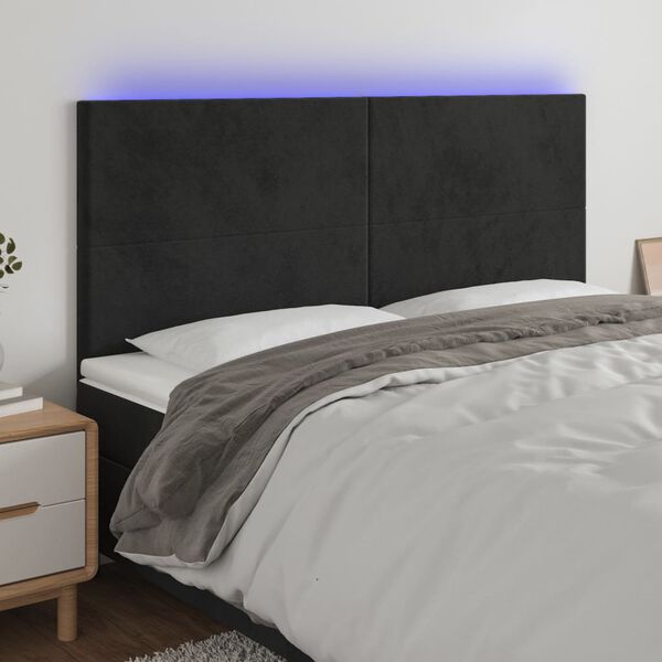 vidaXL T&ecirc;te de lit &agrave; LED Noir 200x5x118/128 cm Velours