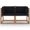 vidaXL Canap&eacute; palette de jardin 2 places et coussins noir Pin&egrave;de