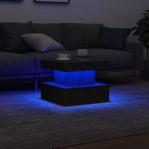vidaXL Table basse avec lumières LED chêne noir 50x50x40 cm