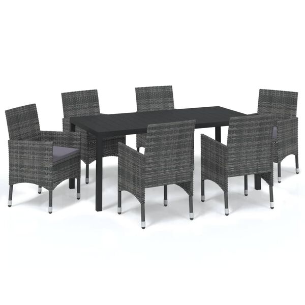 vidaXL Ensemble &agrave; manger de jardin coussins 7pcs R&eacute;sine tress&eacute;e Gris