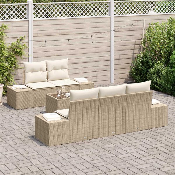 vidaXL Ensemble de canapé de jardin avec coussin 6 pcs Beige polyrotin