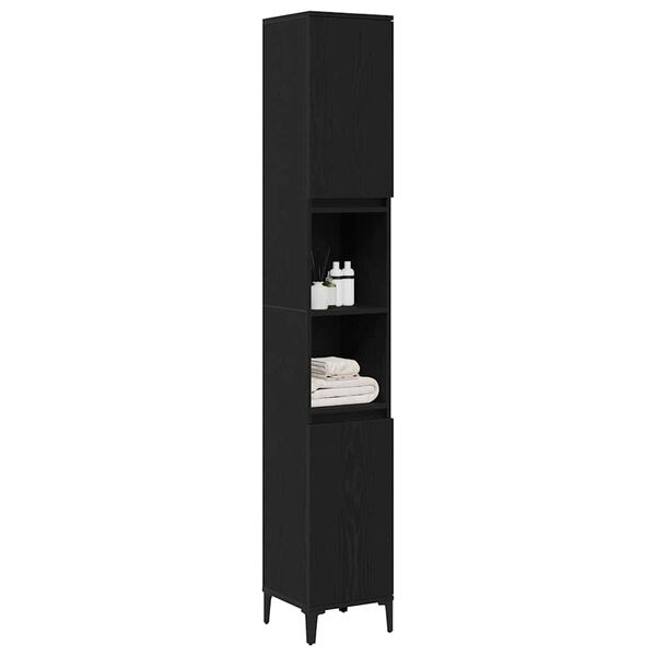 vidaXL Cabinet de salle de bain avec porte Ch&ecirc;ne noir 30 x 30 x 190 cm
