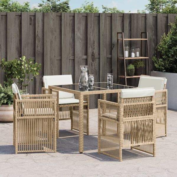 vidaXL Chaises de jardin avec coussins lot de 4 beige r&eacute;sine tress&eacute;e