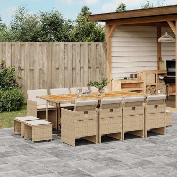 vidaXL Ensemble &agrave; manger de jardin et coussins 13 pcs beige