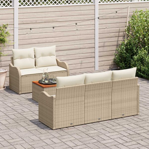 vidaXL Ensemble de canap&eacute; de jardin 6 pcs Beige Poly rotin