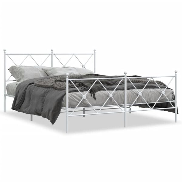 vidaXL Cadre de lit m&eacute;tal sans matelas et pied de lit blanc 160x200 cm