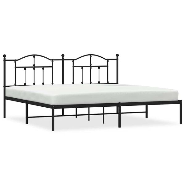vidaXL Cadre de lit m&eacute;tal sans matelas avec t&ecirc;te de lit noir 200x200cm