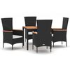 vidaXL Ensemble &agrave; manger de jardin coussins 5pcs Noir R&eacute;sine tress&eacute;e