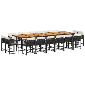 vidaXL Ensemble &agrave; manger de jardin 17 pcs coussins noir r&eacute;sine tress&eacute;e