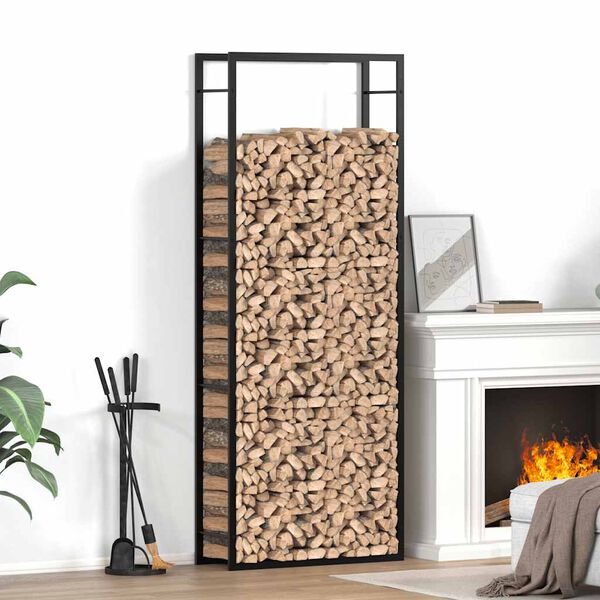 vidaXL &Eacute;tag&egrave;re &agrave; bois de chauffage Noir mat 80 x 28 x 222 cm Acier
