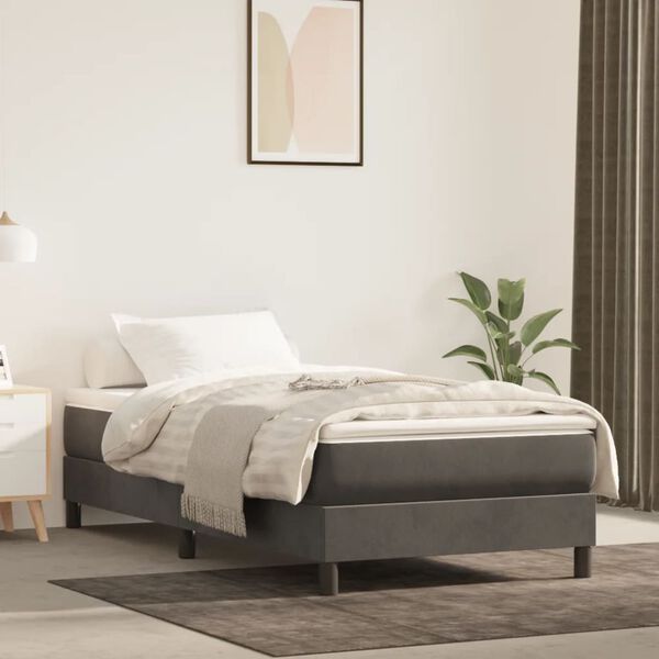 vidaXL Sommier &agrave; lattes de lit et matelas Gris fonc&eacute; 90x190 cm Velours