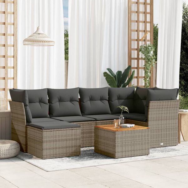vidaXL Salon de jardin avec coussins 7 pcs gris r&eacute;sine tress&eacute;e