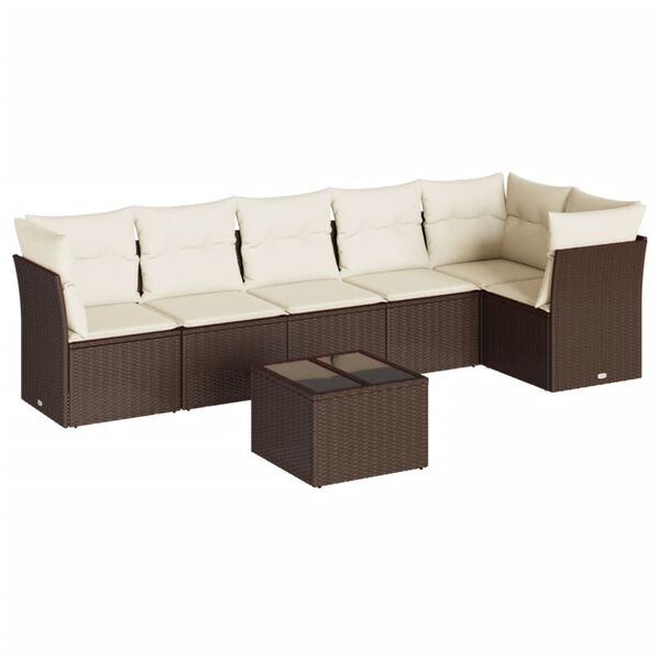 vidaXL Salon de jardin avec coussins 7 pcs marron r&eacute;sine tress&eacute;e