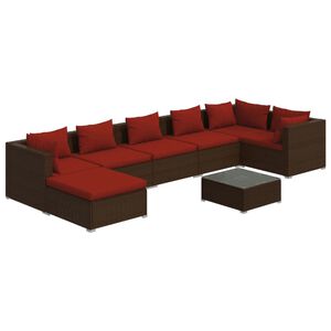 vidaXL Salon de jardin 8 pcs avec coussins r&eacute;sine tress&eacute;e marron