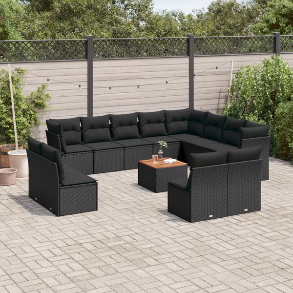 vidaXL Salon de jardin avec coussins 13 pcs noir r&eacute;sine tress&eacute;e