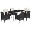 vidaXL Ensemble &agrave; manger de jardin coussins 7pcs Noir R&eacute;sine tress&eacute;e