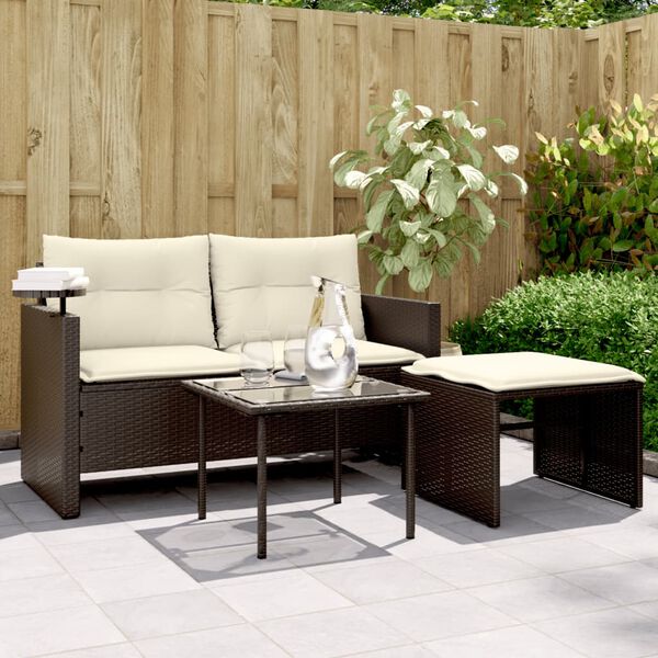 vidaXL Salon de jardin avec coussins 3 pcs marron r&eacute;sine tress&eacute;e