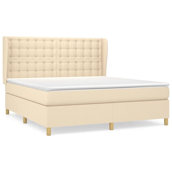vidaXL Sommier &agrave; lattes de lit avec matelas Cr&egrave;me 180x200 cm Tissu