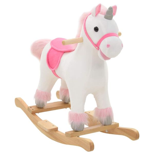 vidaXL Licorne &agrave; bascule Peluche 65x32x58 cm Blanc et rose