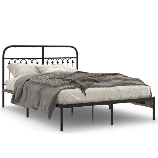 vidaXL Cadre de lit m&eacute;tal sans matelas avec t&ecirc;te de lit noir 140x190cm